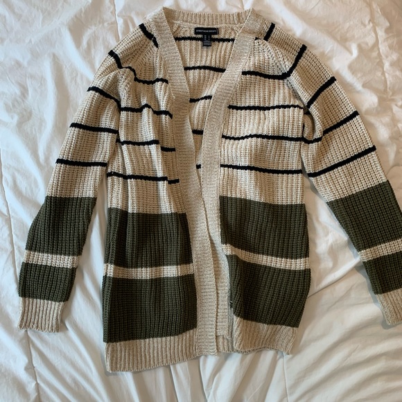 Urban Outfitters Knitted Green Beige Small Jacket Sweater Striped - Picture 2 of 5